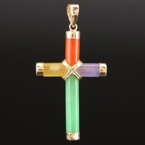 14K Yellow Gold Jadeite Cross Pendant